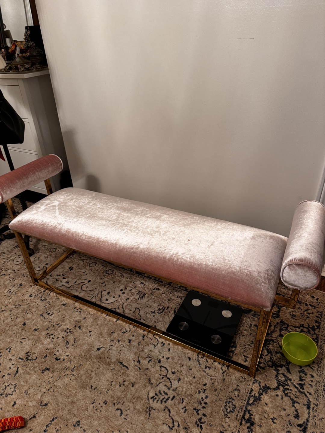 Pink Velvet Bench with Gold Legs - photo 2