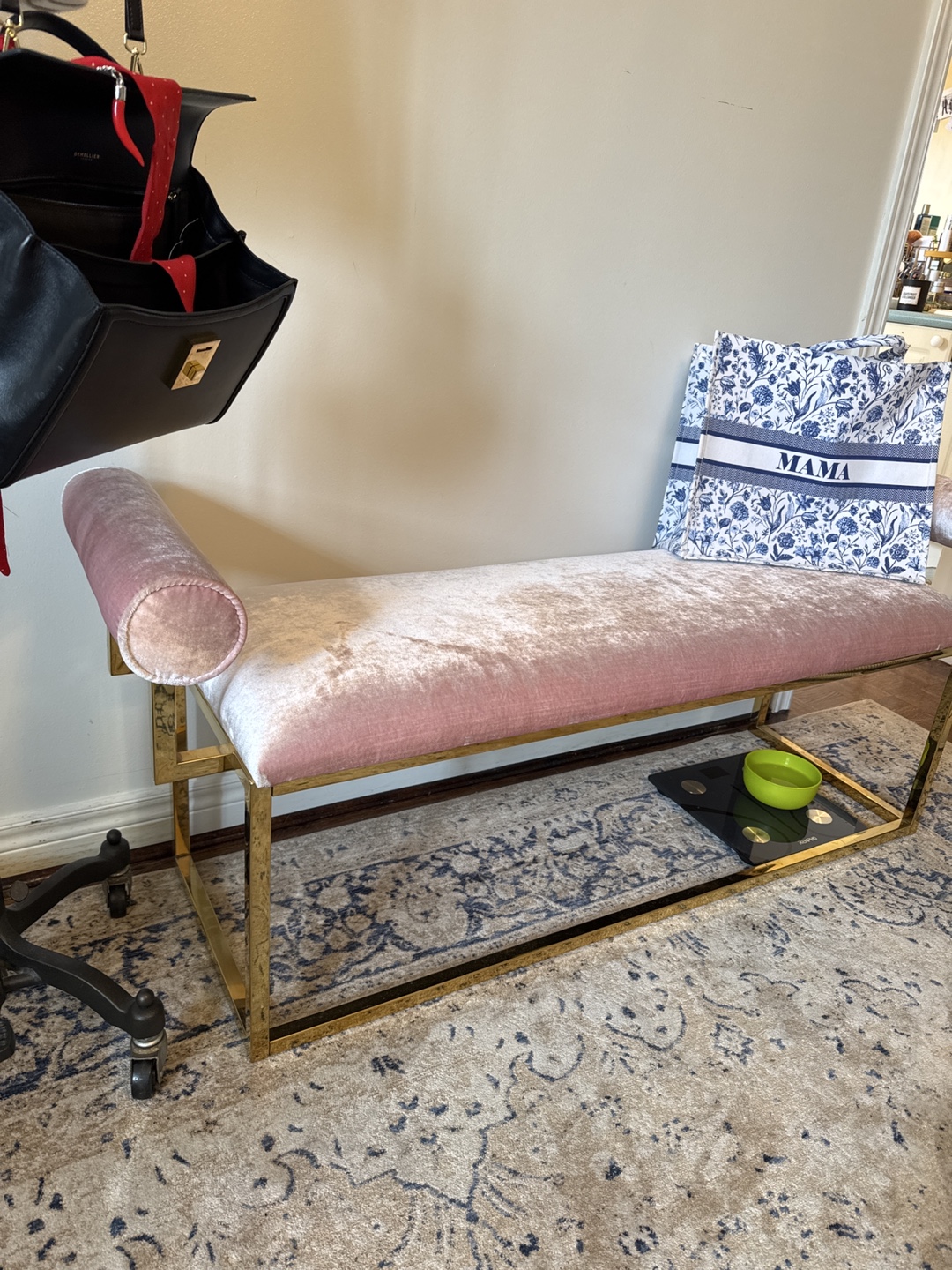 Pink Velvet Bench with Gold Legs - photo 4