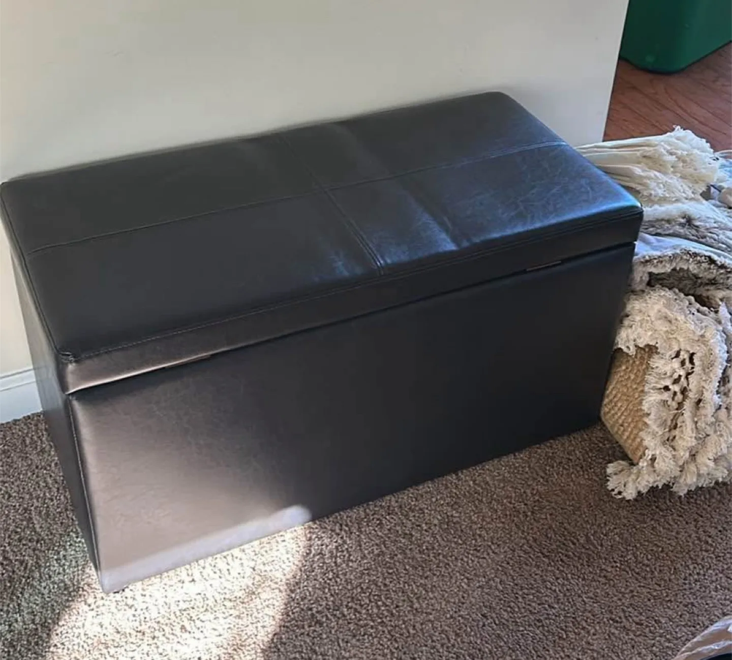 Black Leather Storage Ottoman thumbnail