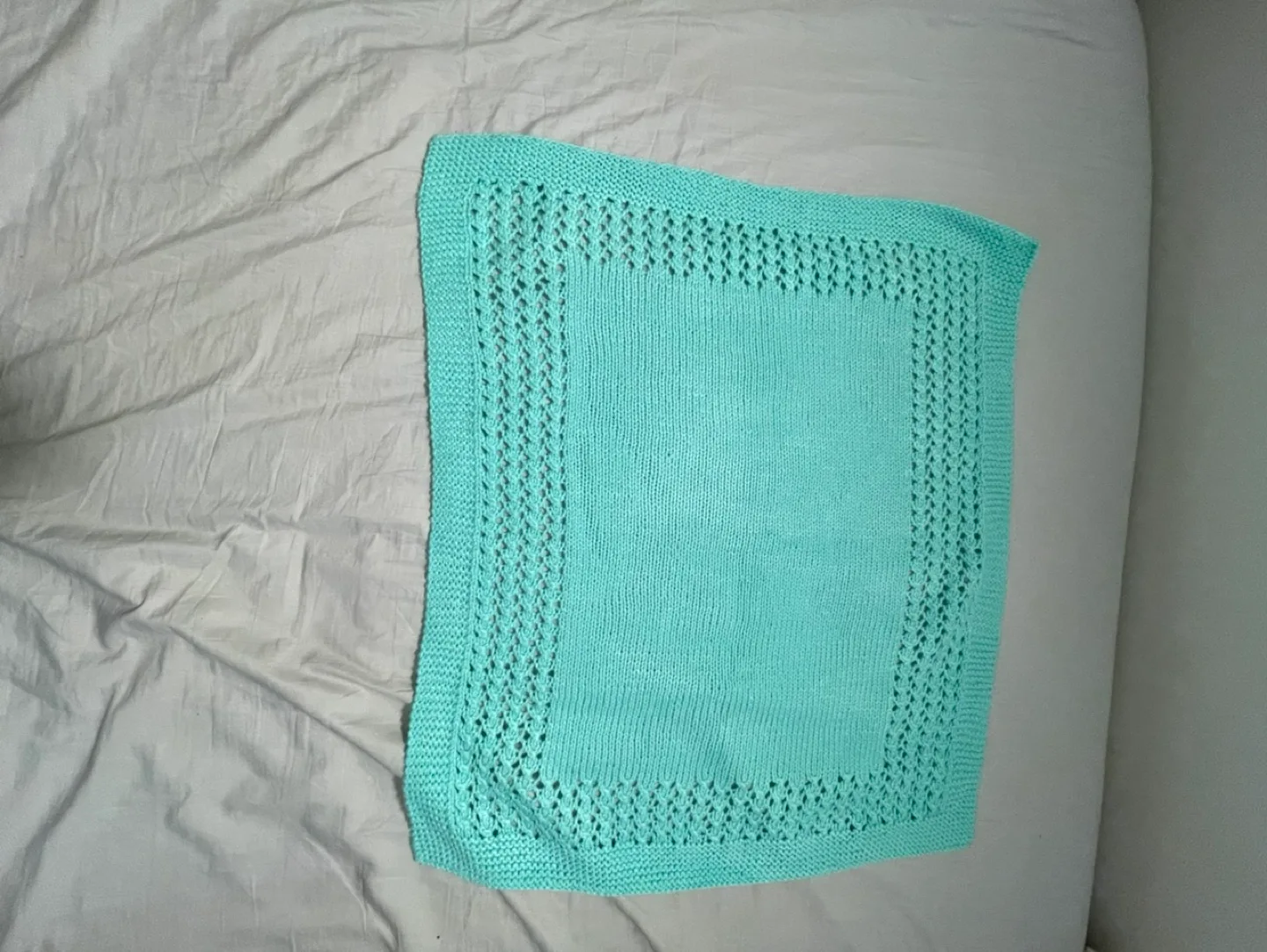 #freecycle  Hand-Knitted Baby Blanket - Mint Green thumbnail