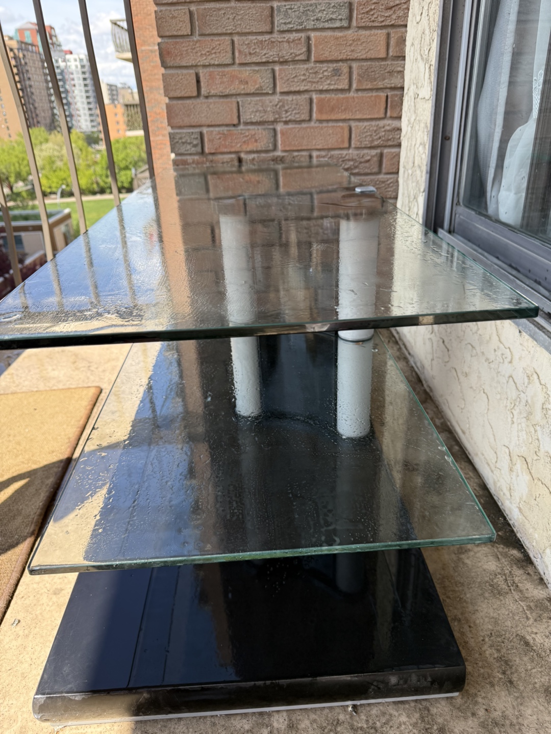 Glass & Black Three-Tiered TV Stand