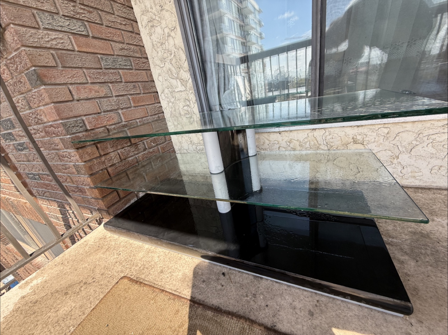 Glass & Black Three-Tiered TV Stand - photo 3