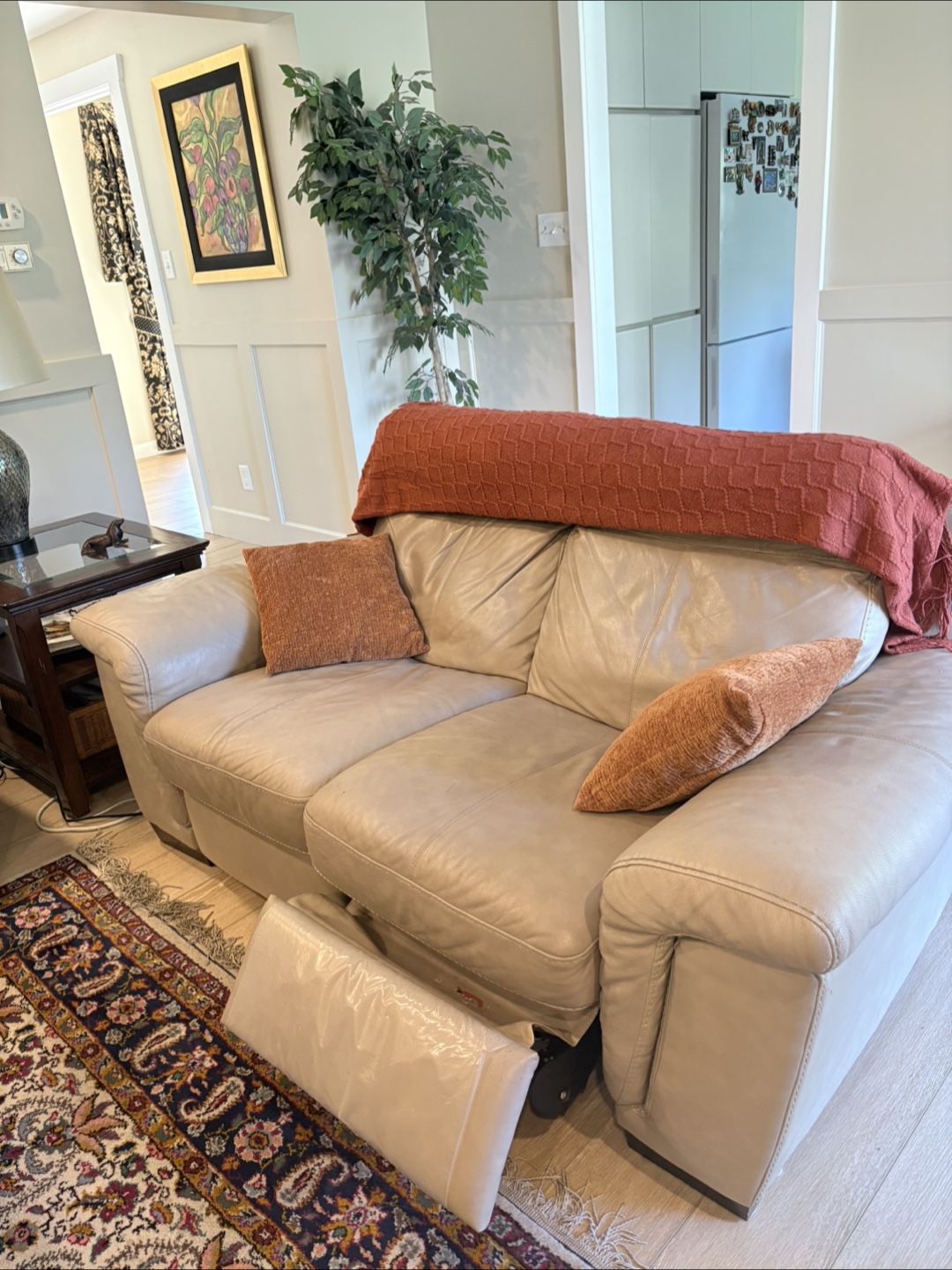 Reclining Leather Sofa - Beige
