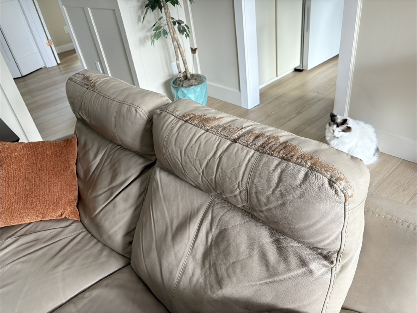 Beige Leather Recliner Loveseat and Couch - photo 5