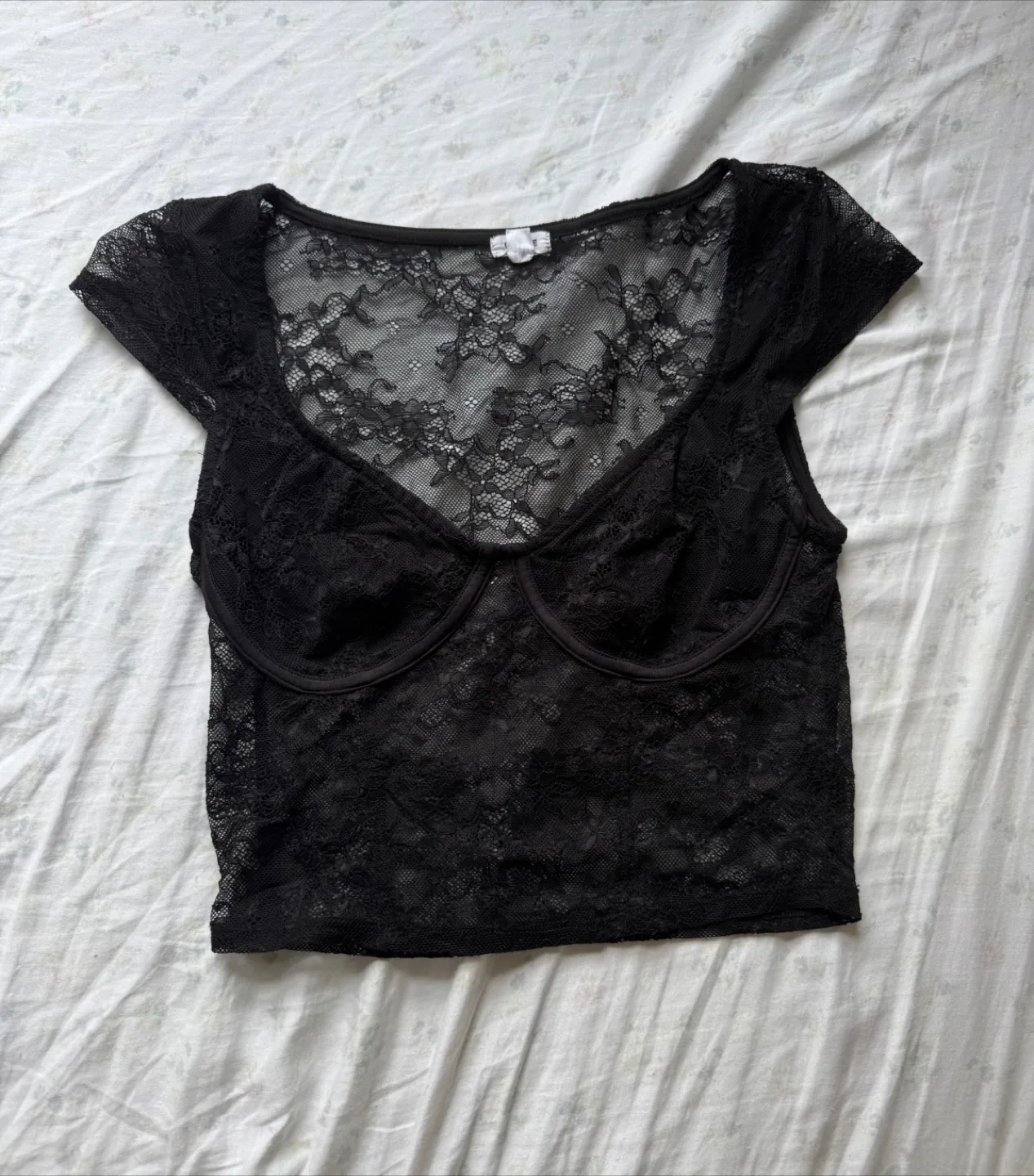 Garage Black Lace Crop Top - Going out top thumbnail