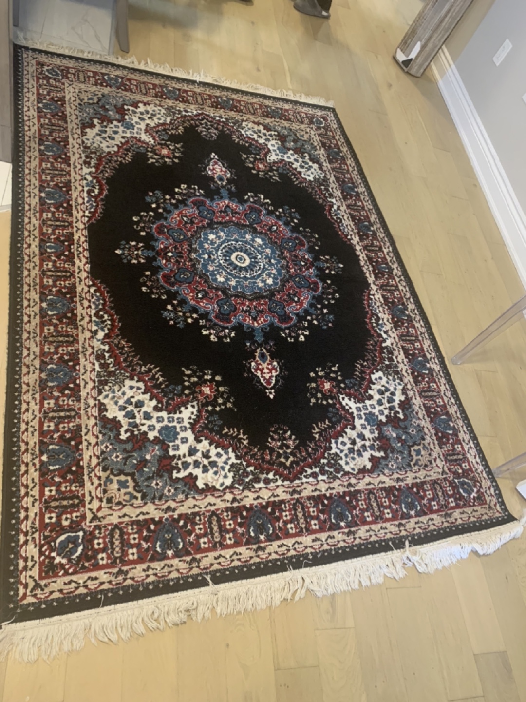 Tabriz Super Rug -  Dark Background, Red, Blue, Cream Accents - photo 3