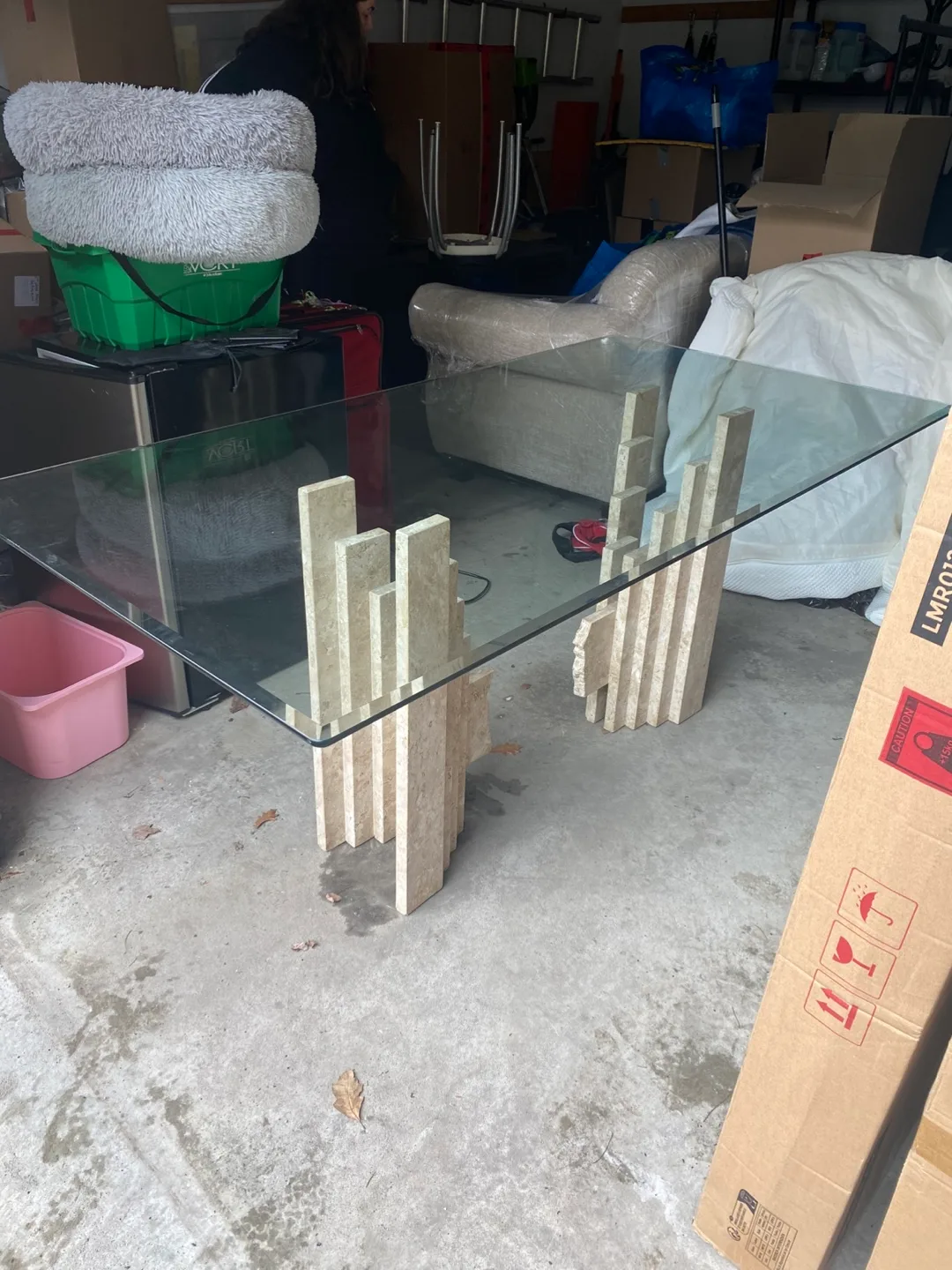 Unique Glass Top Table with Marble Base image indicator(4)