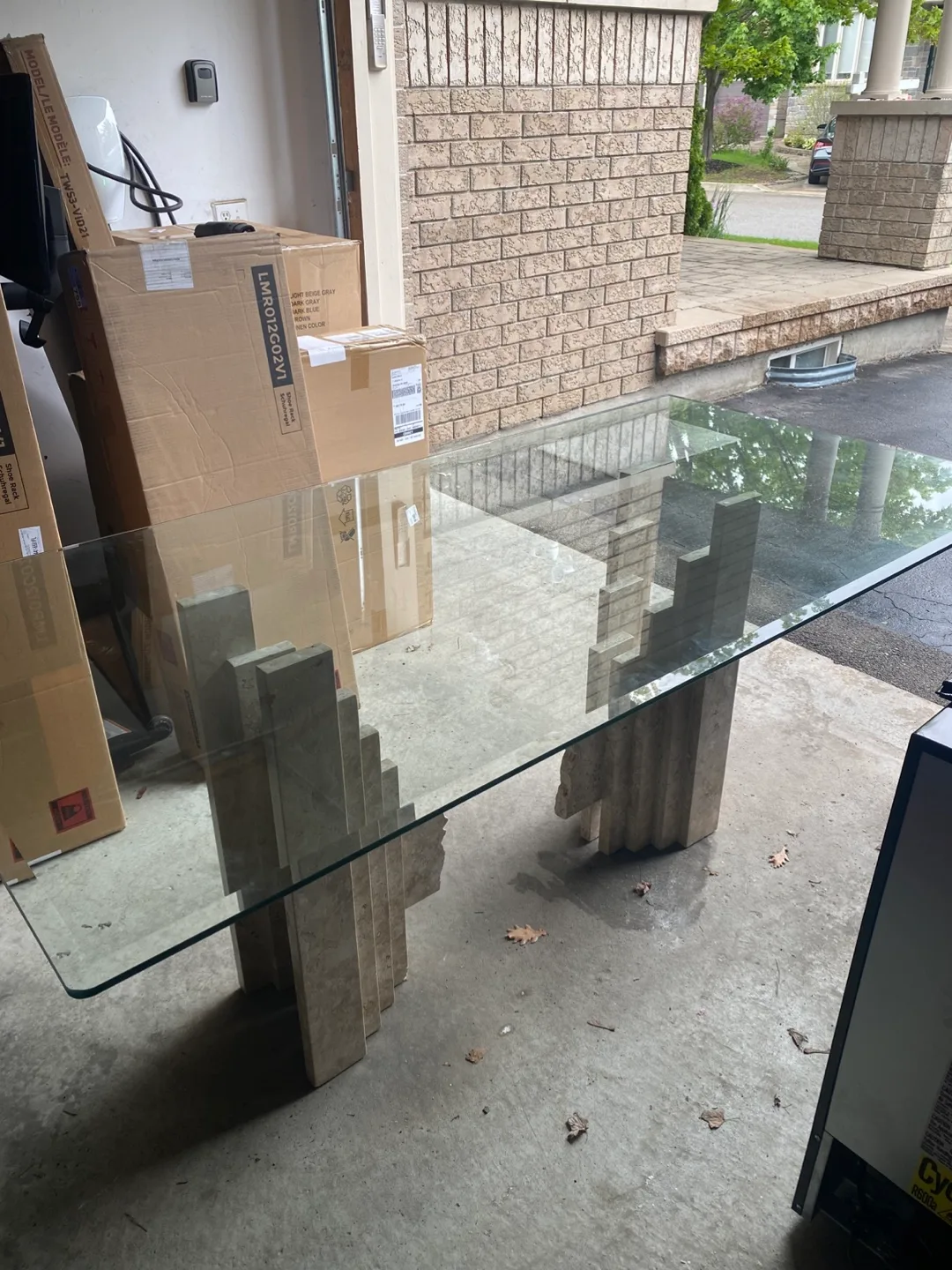 Unique Glass Top Table with Marble Base image indicator(3)