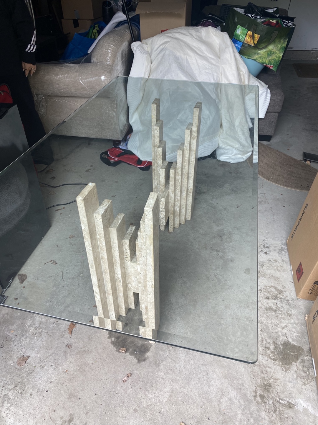 Unique Glass Top Table with Marble Base