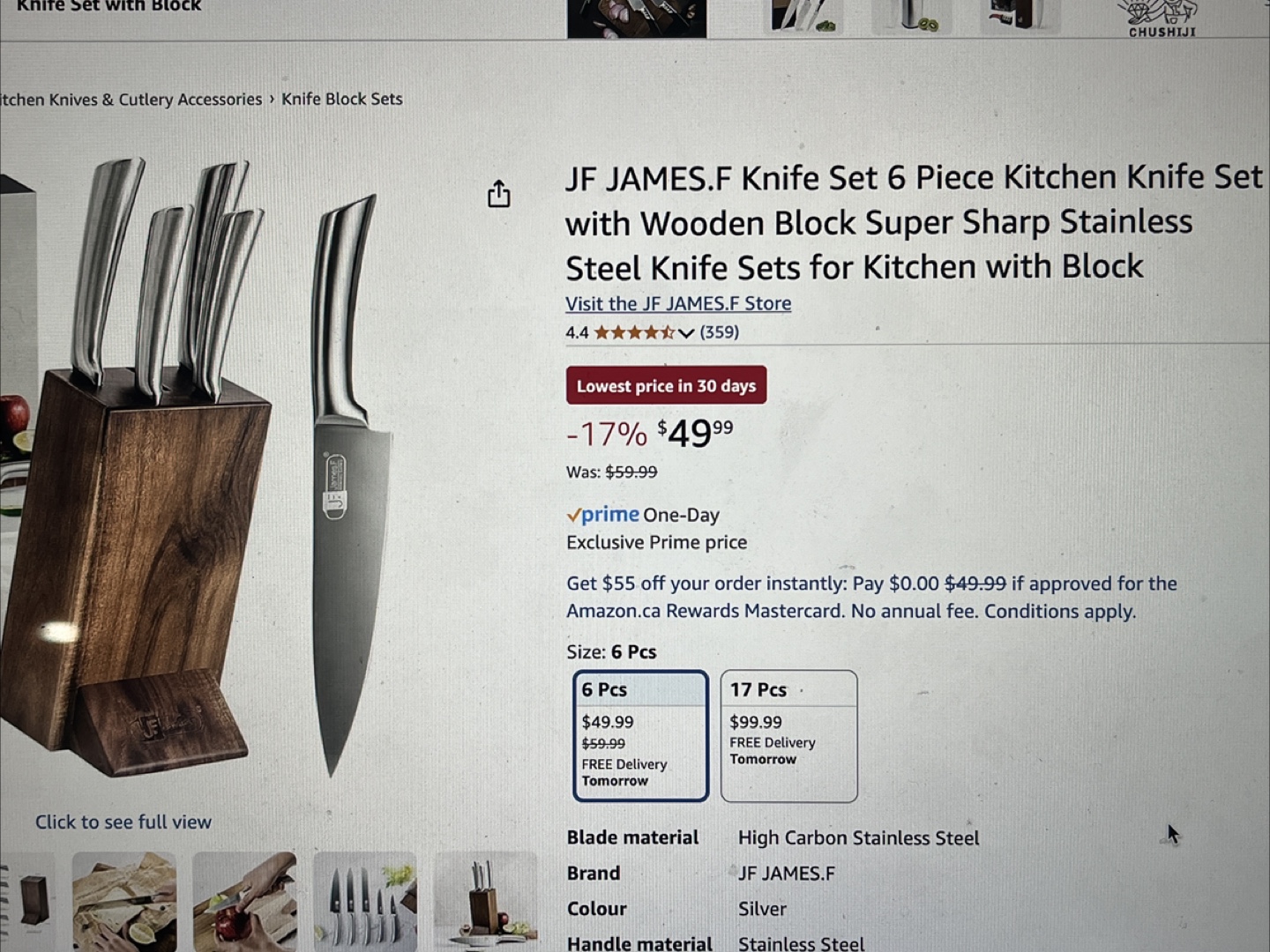 JF JAMES 6-Piece Kitchen Knife Set with Wooden Block - photo 4
