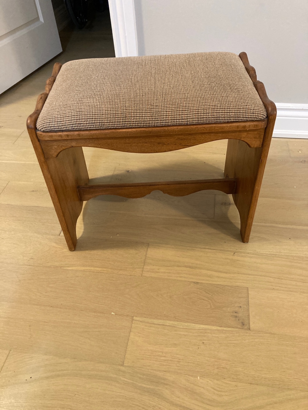 Wooden Vanity Stool with Brown Fabric Cushion