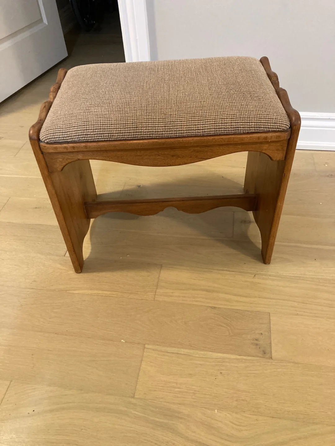 Wooden Vanity Stool with Brown Fabric Cushion thumbnail