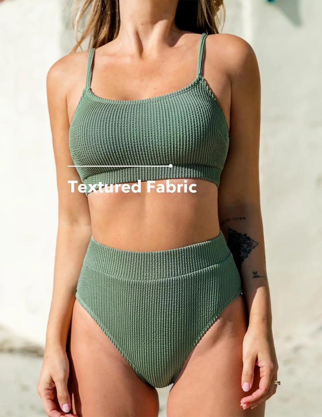 JJAI Olive Green Textured Bikini Set high waisted Sz S image indicator(3)