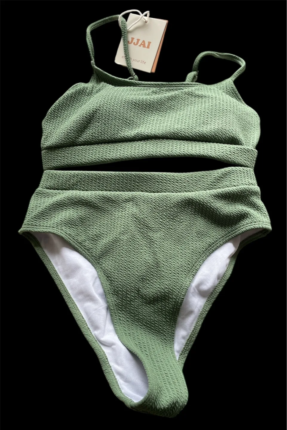 JJAI Olive Green Textured Bikini Set high waisted Sz S image indicator(5)