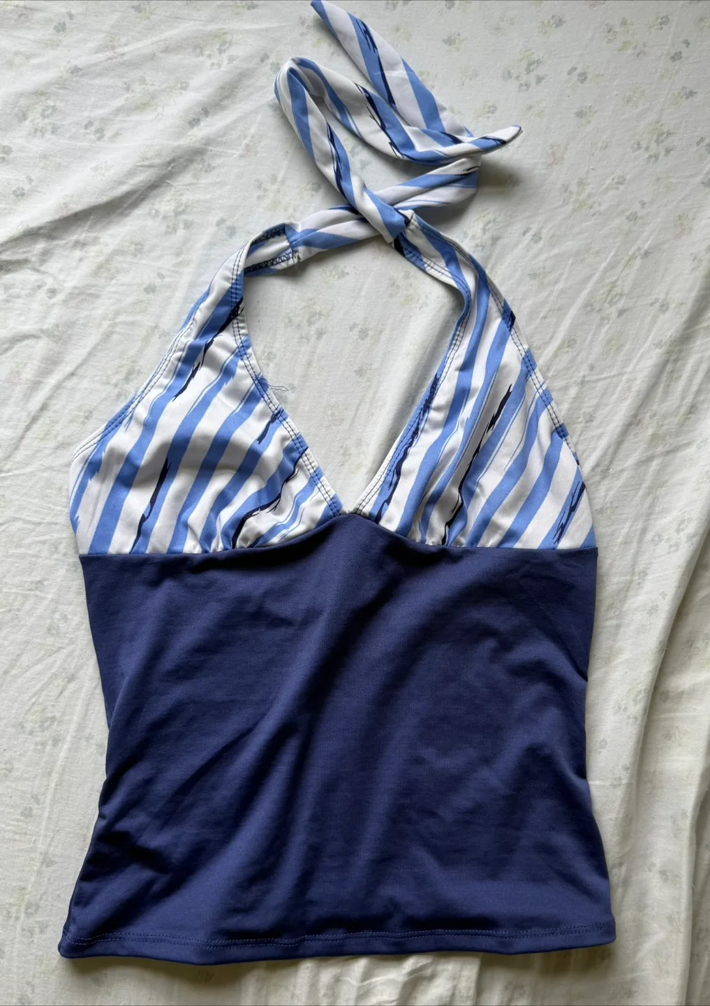 Blue and White Striped Halter Swim Top/Tankini thumbnail