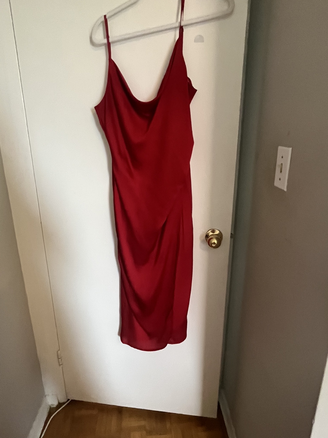 Red Cowl Neck Midi Slip Dress