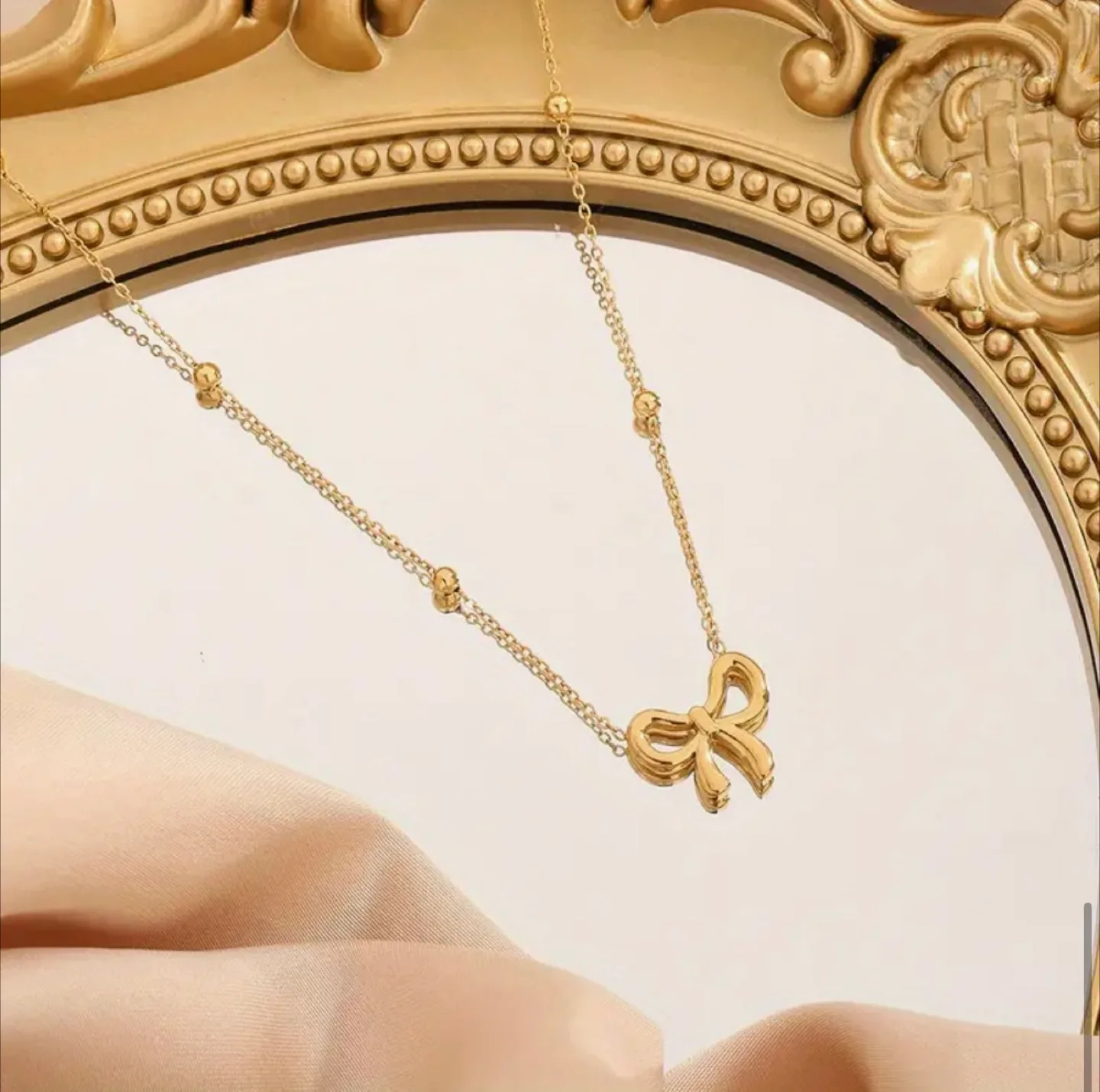 Gold Bow Necklace, Bracelet, and Earrings Set image indicator(2)