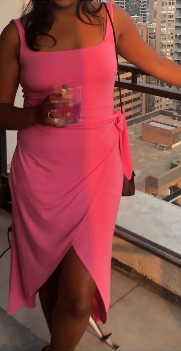 Pink Wrap Midi Dress thumbnail