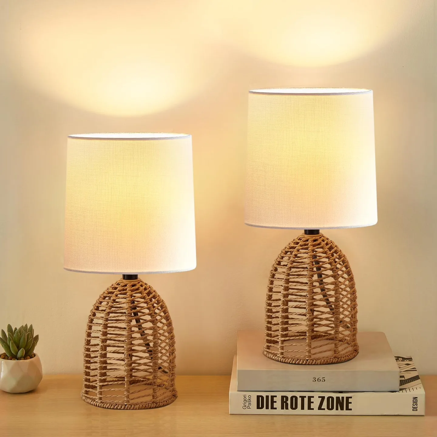 New EJIAXIN Rattan Lamp Boho Lamps Set of 2 thumbnail
