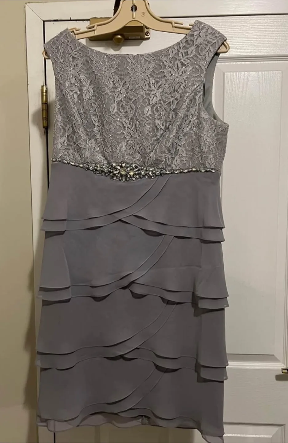 Grey Lace and Chiffon Tiered Dress thumbnail