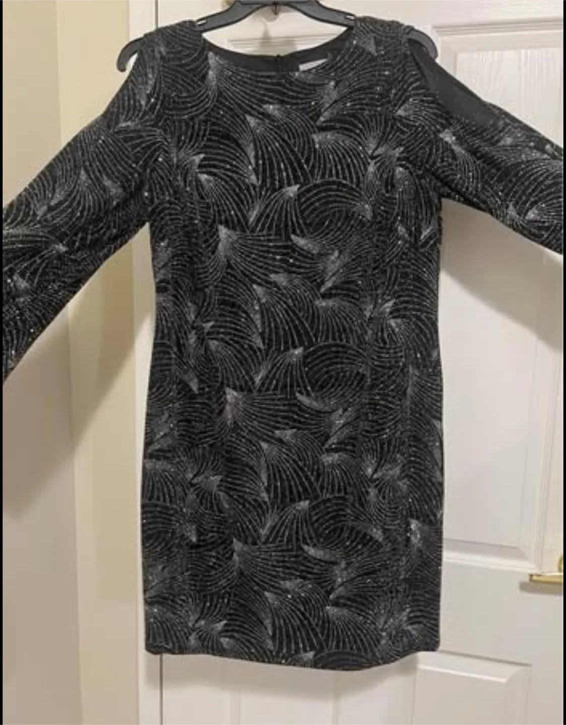 Black and Silver Glitter Cold Shoulder Dress thumbnail