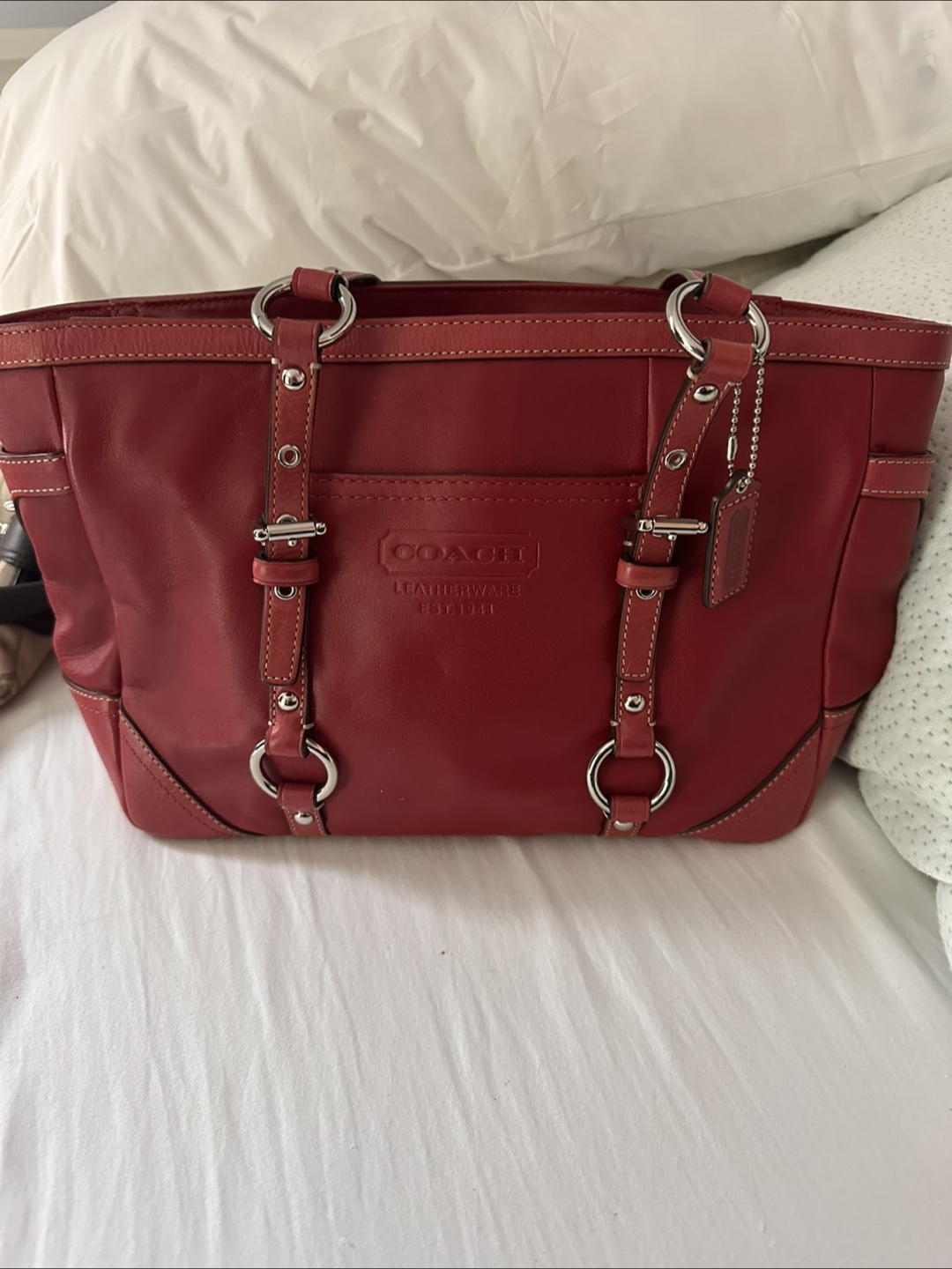 Coach Leather Tote Bag - Red