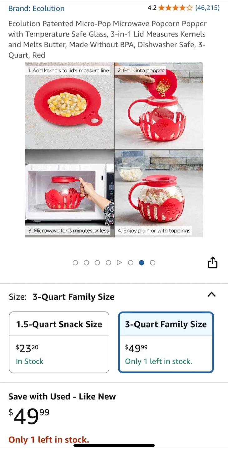 Ecoution 3-Quart Microwave Popcorn Popper - Red image indicator(3)