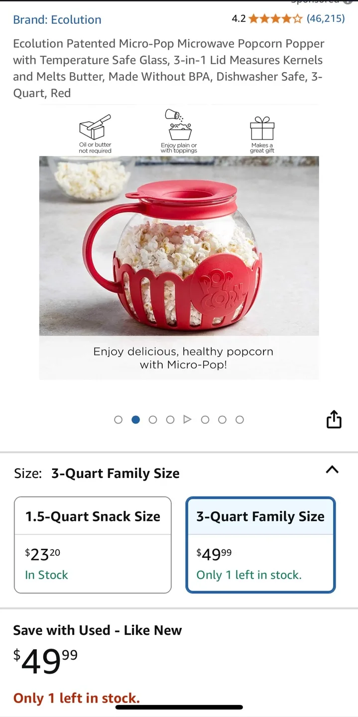 Ecoution 3-Quart Microwave Popcorn Popper - Red image indicator(4)