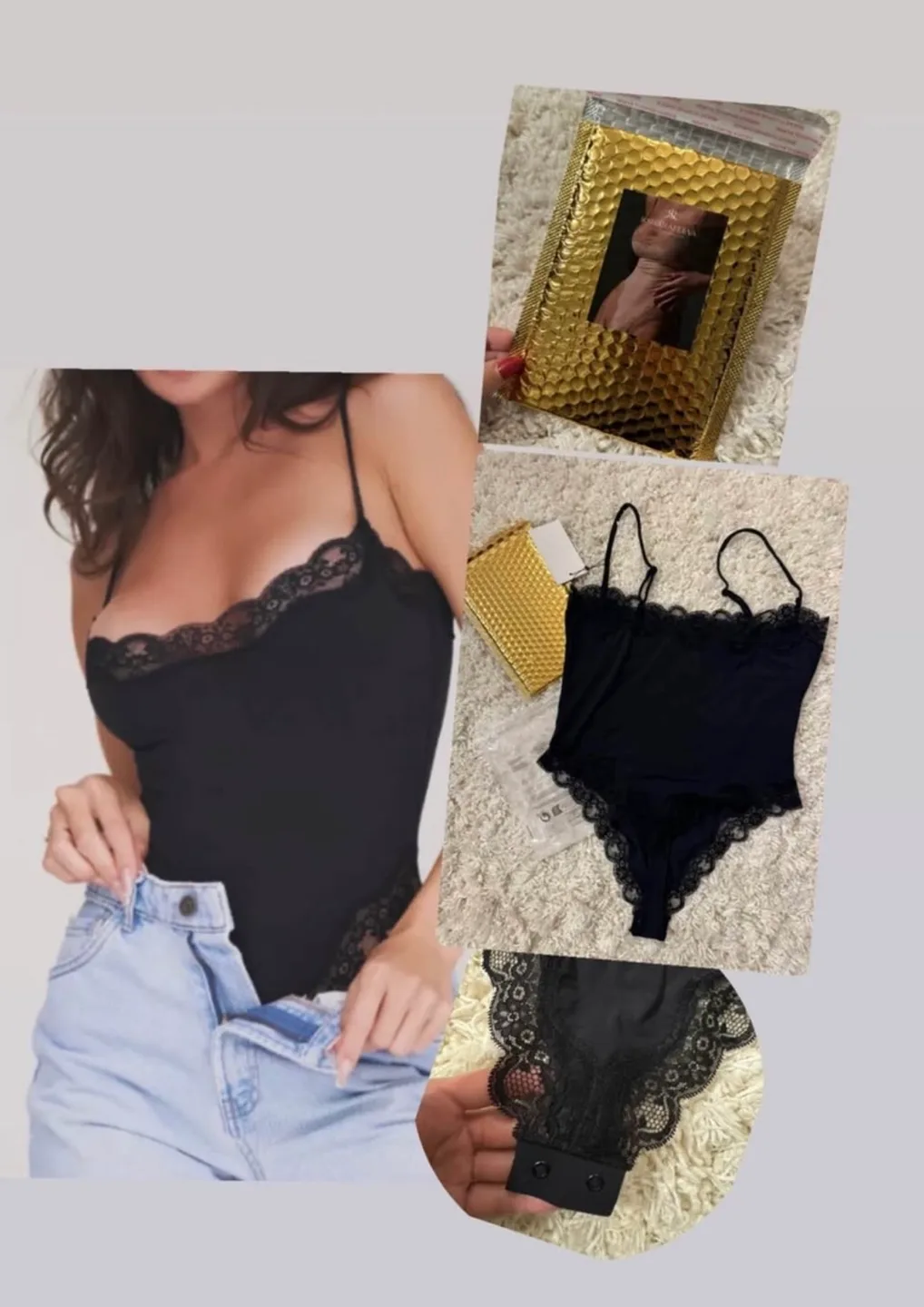 Black Lace Trim Bodysuit image indicator(4)