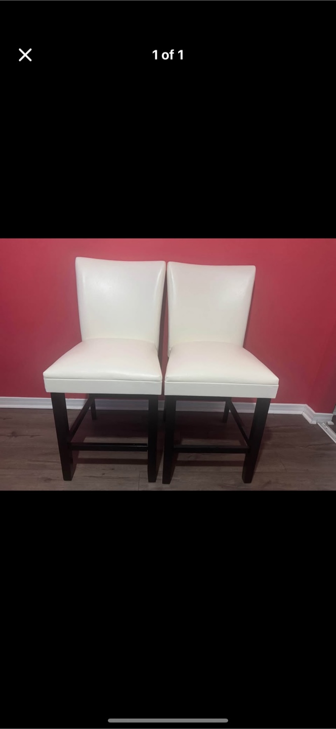 Pair of White Leather Bar Stools