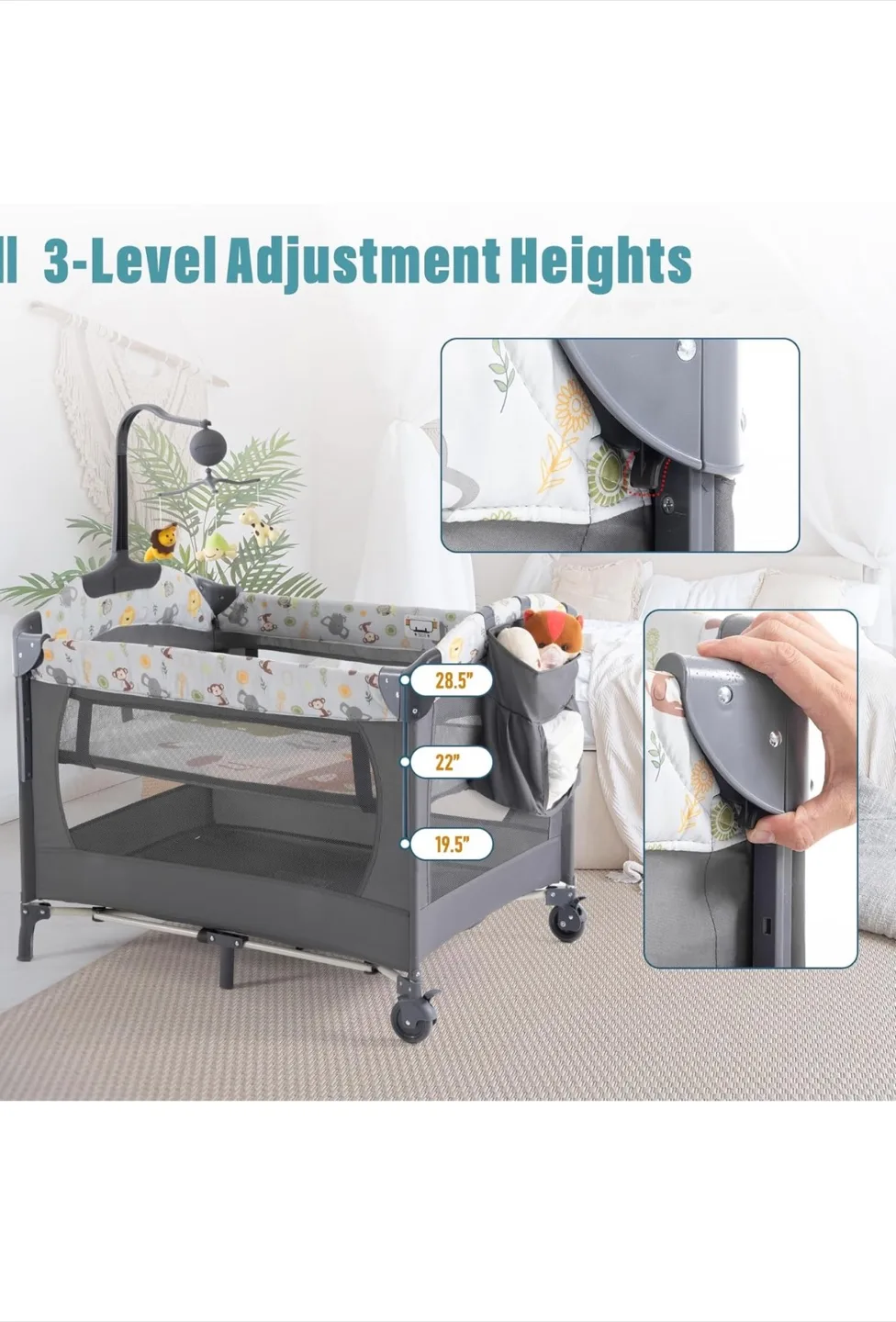 3-in-1 Portable Baby Playpen, Bassinet & Changer image indicator(5)