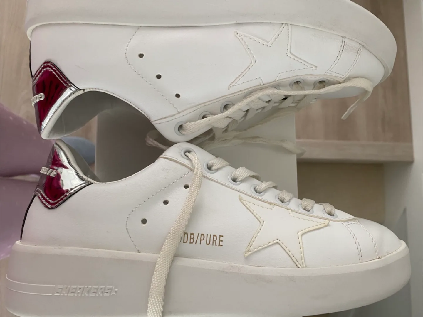 Golden Goose Pure Star Sneakers - White Leather with Silver Heel thumbnail