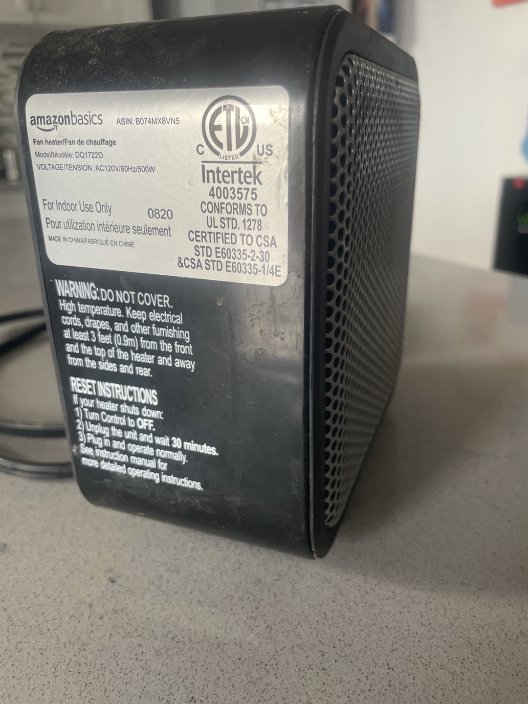 AmazonBasics Compact Fan Heater