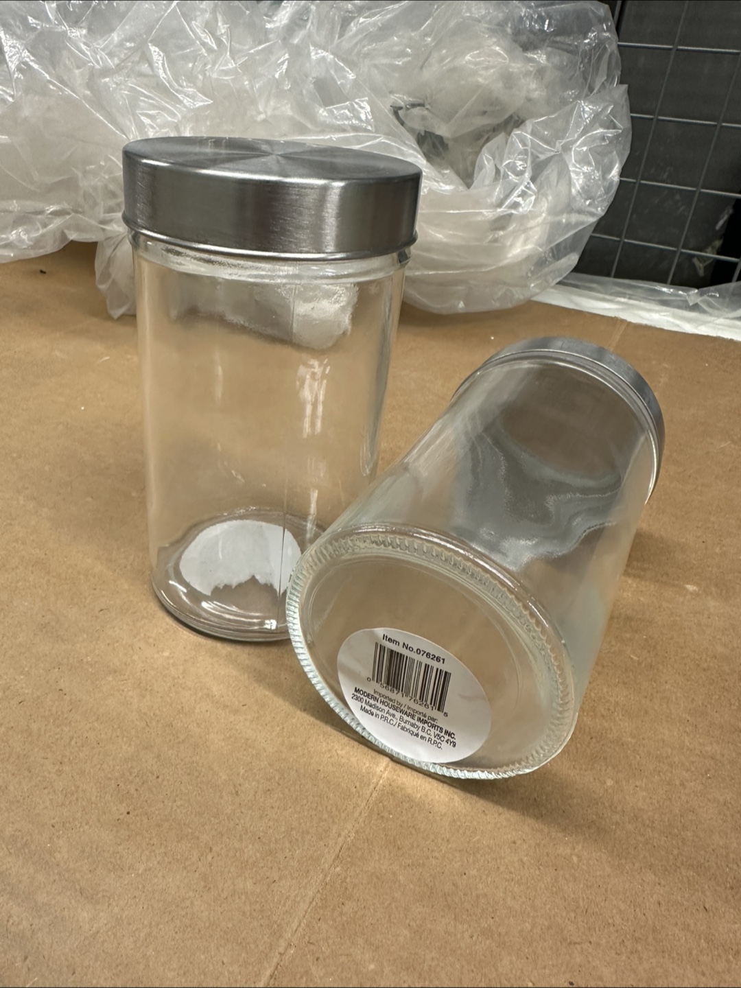 Set of Two Glass Canisters with Stainless Steel Lids