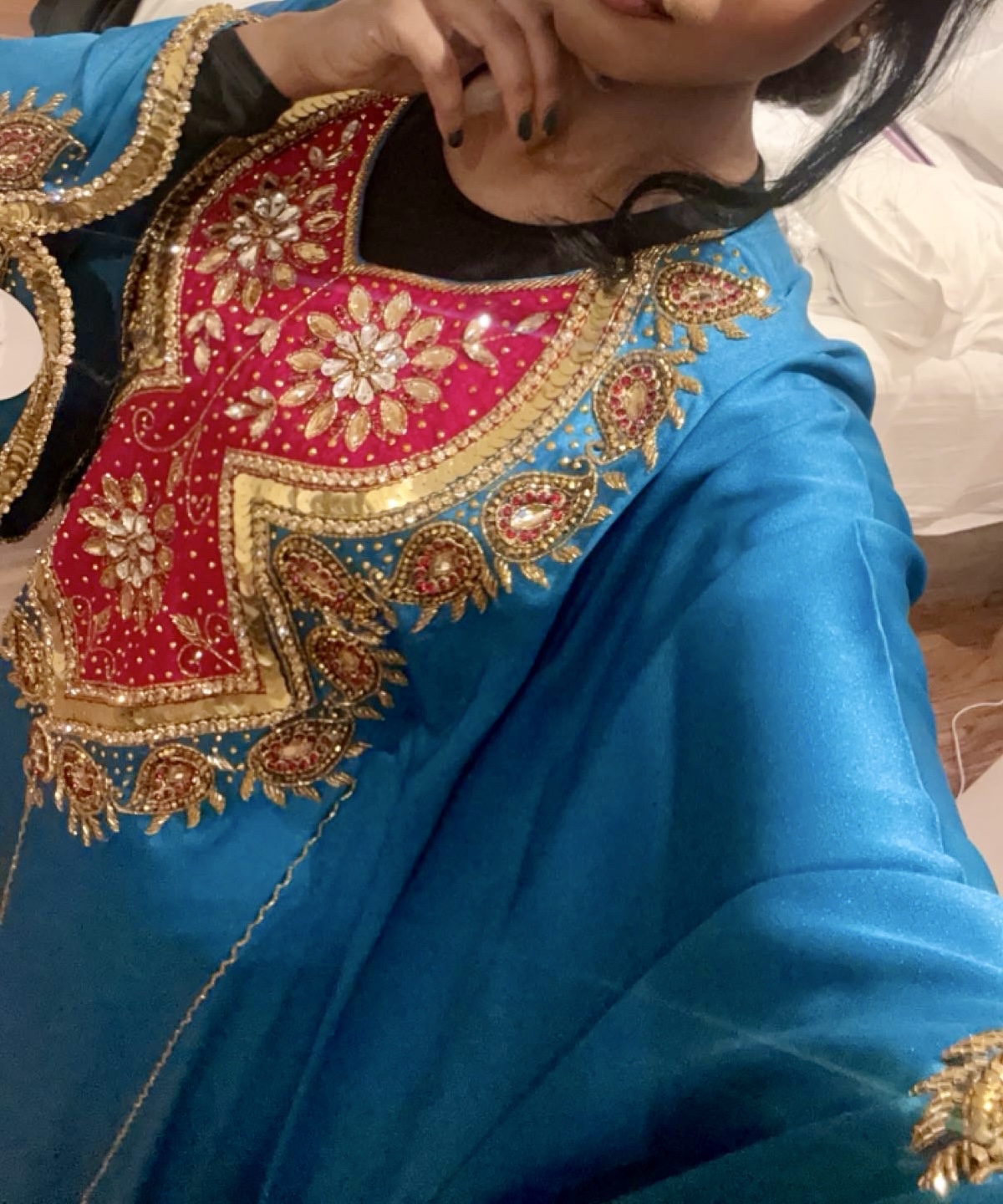 Teal embellished Kaftan - photo 3