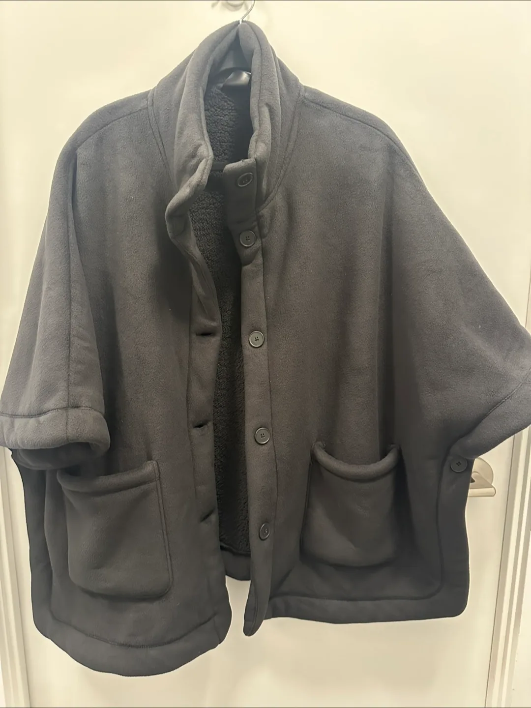 Ladies Black Fleece cape with Pockets thumbnail