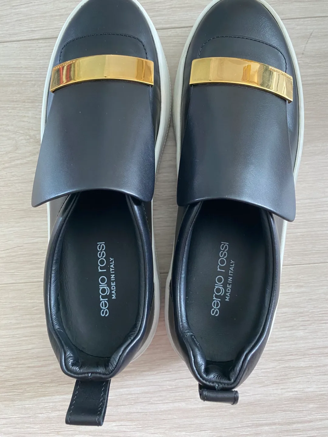 Sergio Rossi Black Leather Slip-On Sneakers thumbnail