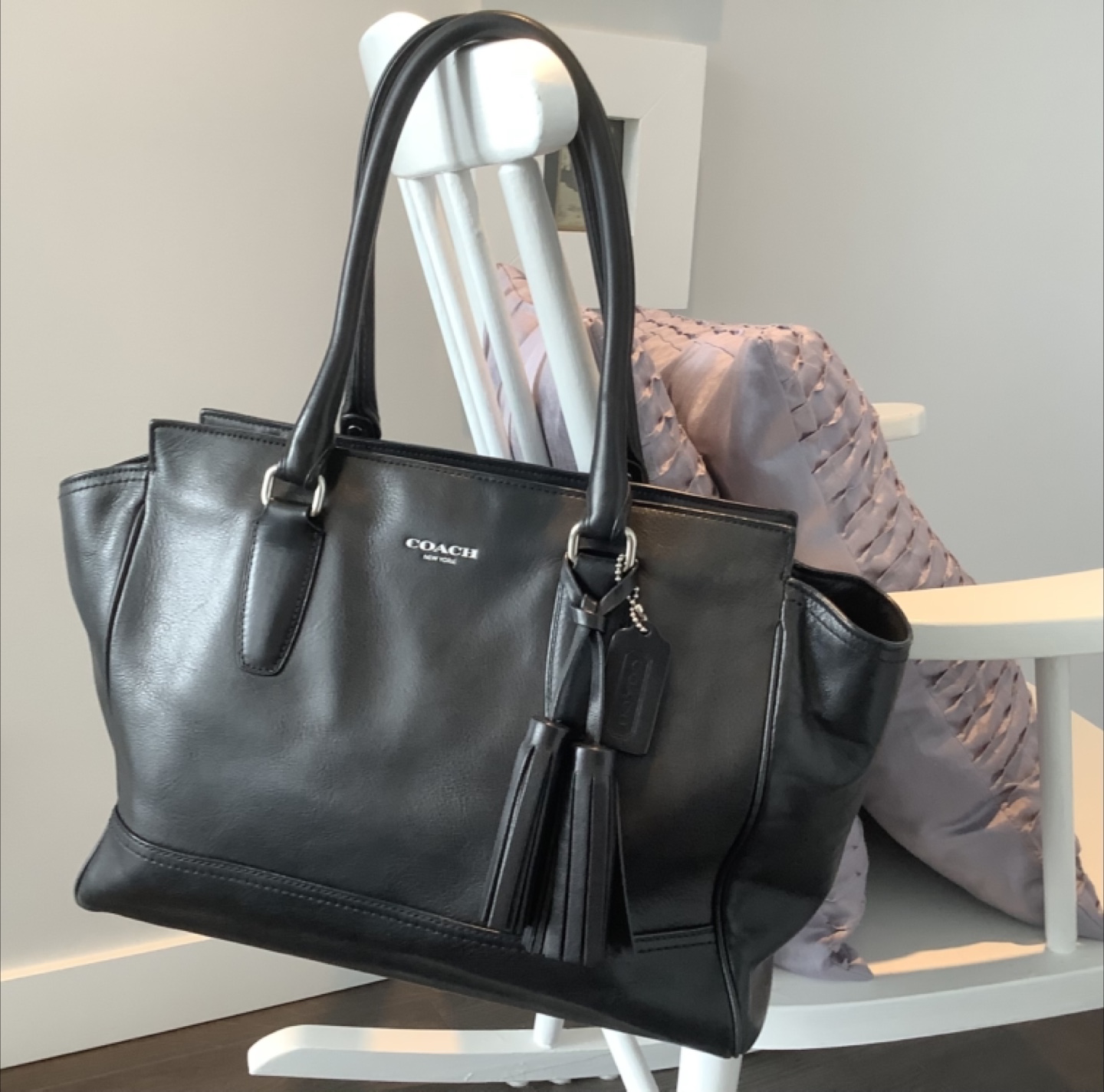 Coach Black Leather Tote Bag with Tassel - photo 2