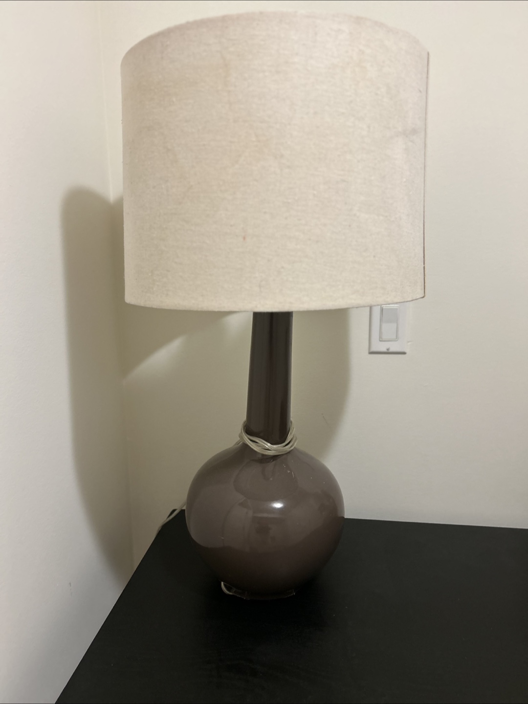 Dark Brown Ceramic Table Lamp with Beige Shade
