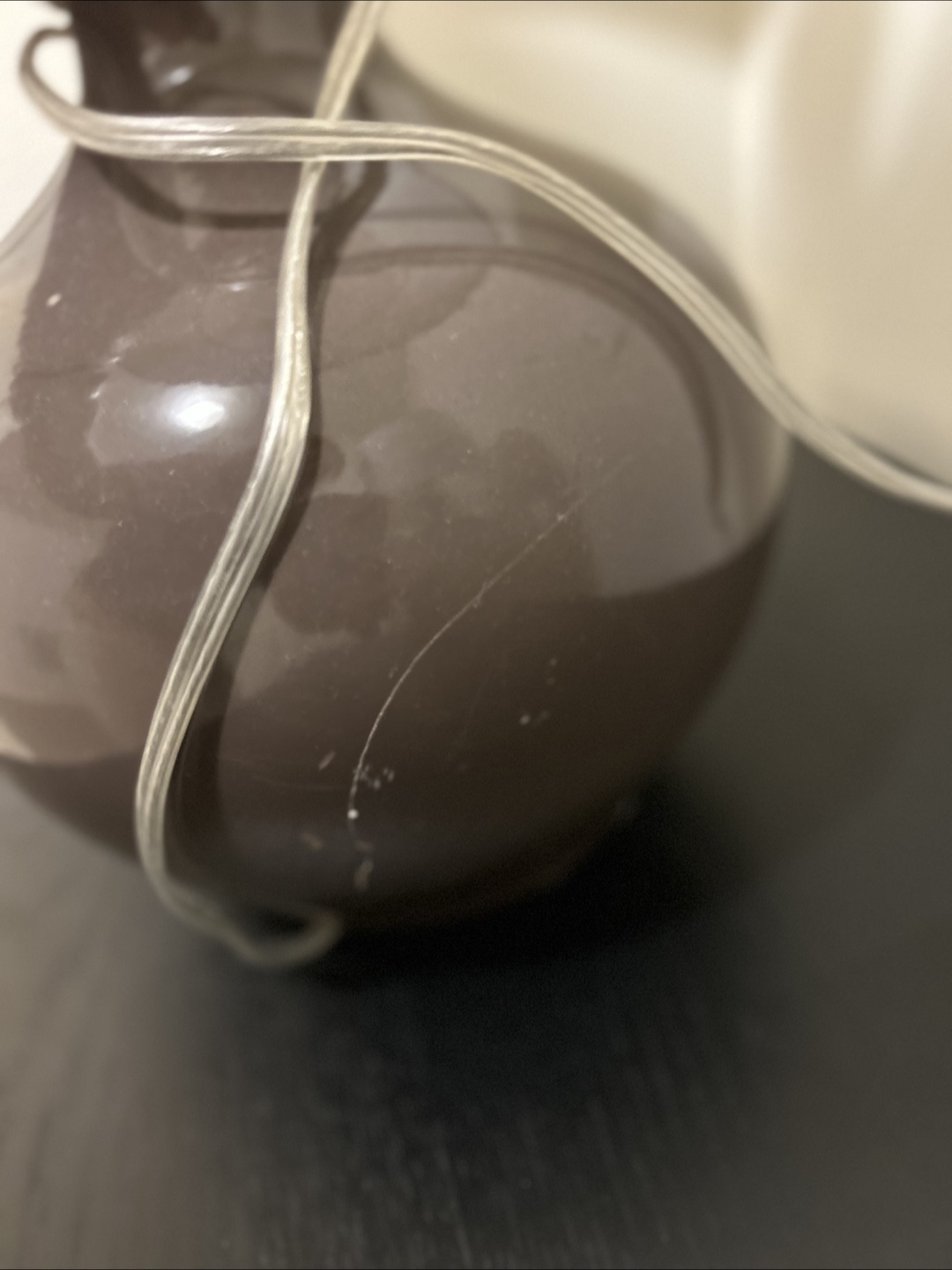 Dark Brown Ceramic Table Lamp with Beige Shade - photo 2
