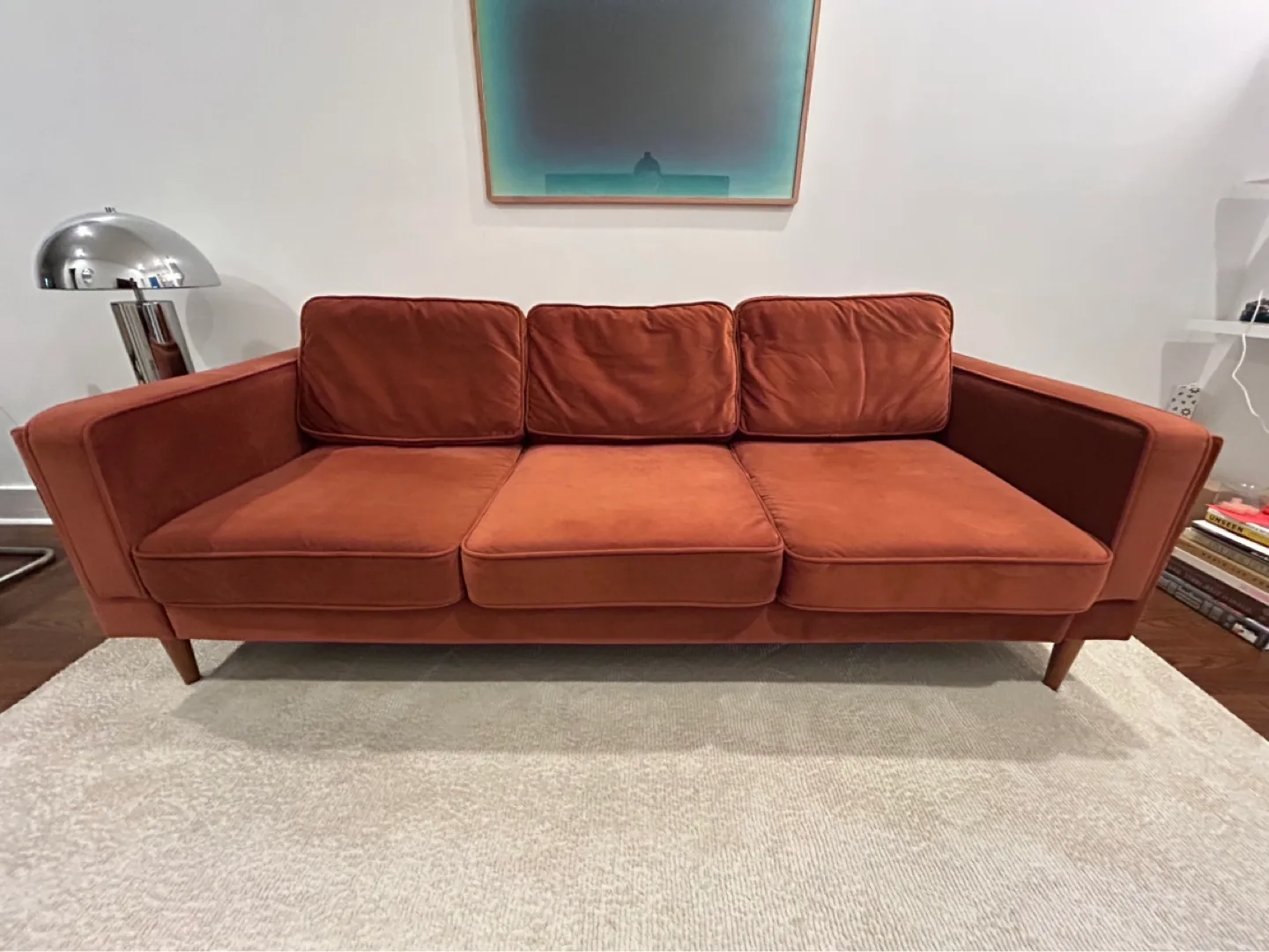 Mid-Century Modern Rust color Velvet Sofa thumbnail