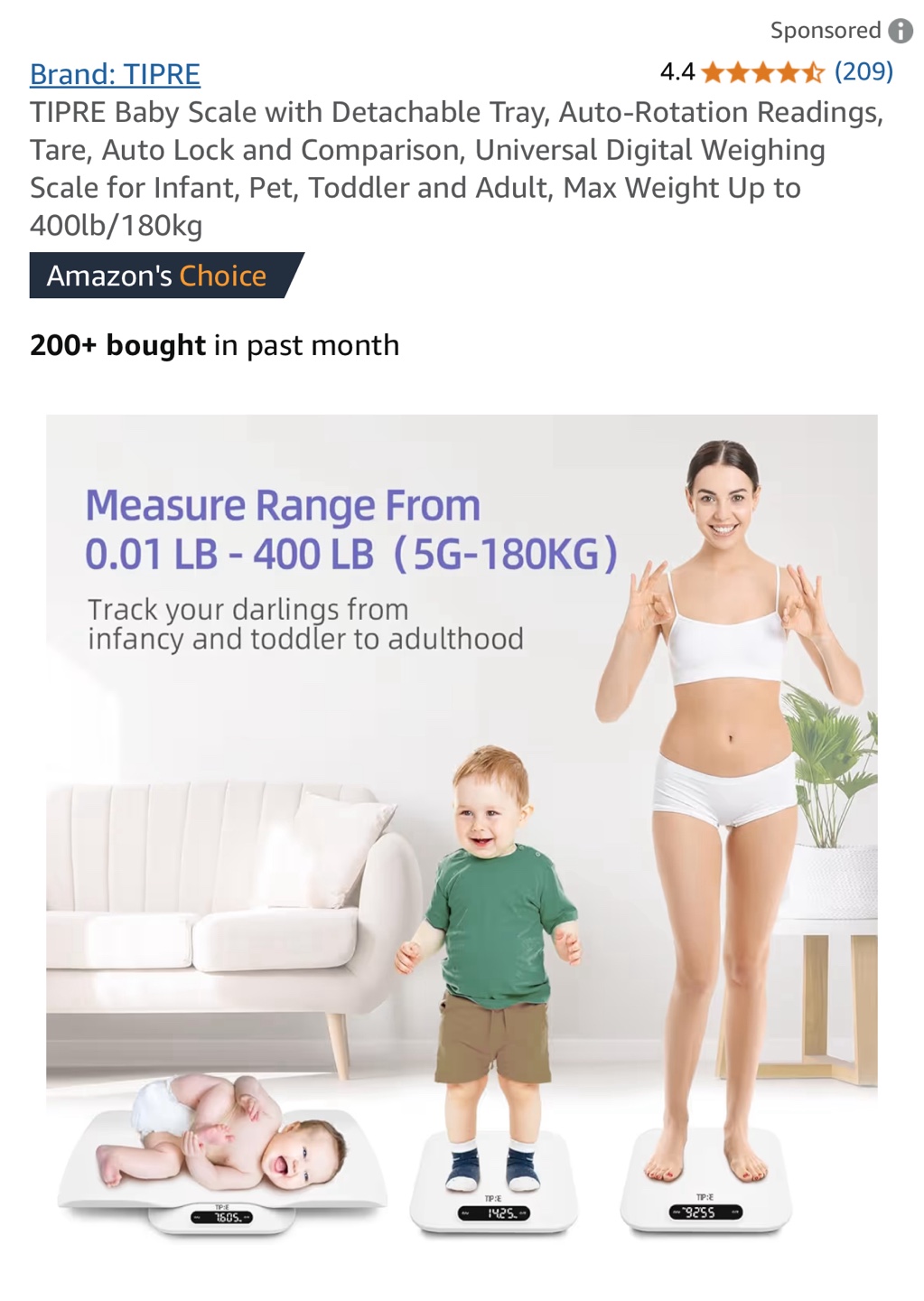 TIPRE Baby Scale with Detachable Tray - Digital Weighing Scale