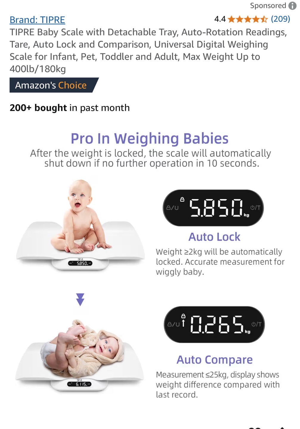 TIPRE Baby Scale with Detachable Tray - Digital Weighing Scale - photo 2