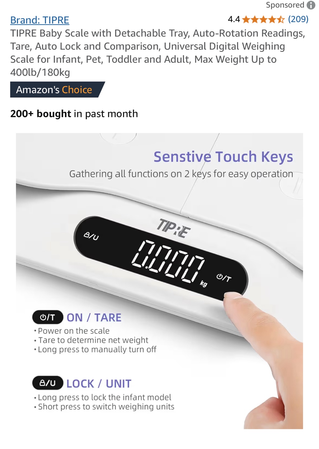 TIPRE Baby Scale with Detachable Tray - Digital Weighing Scale - photo 3