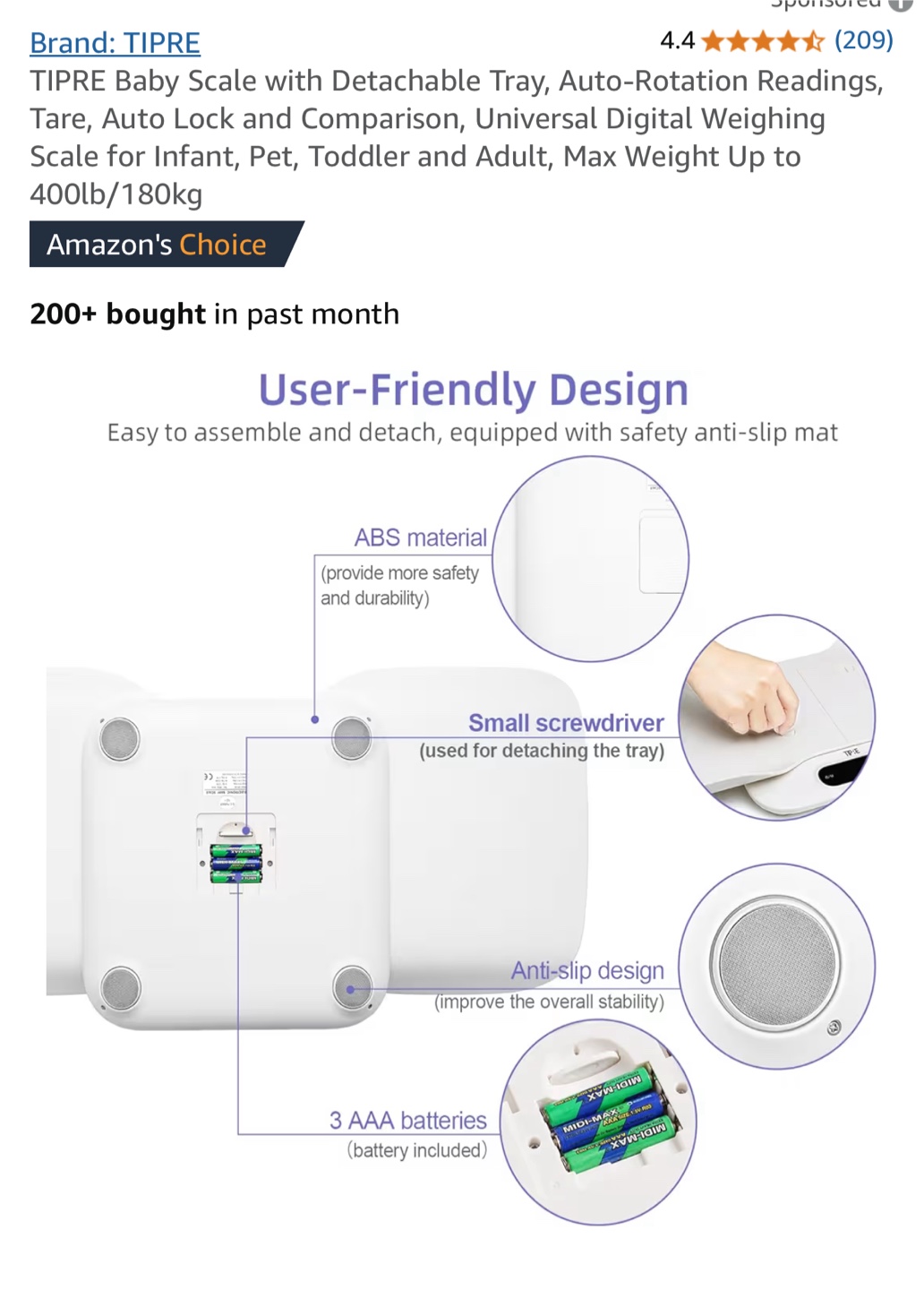 TIPRE Baby Scale with Detachable Tray - Digital Weighing Scale - photo 5