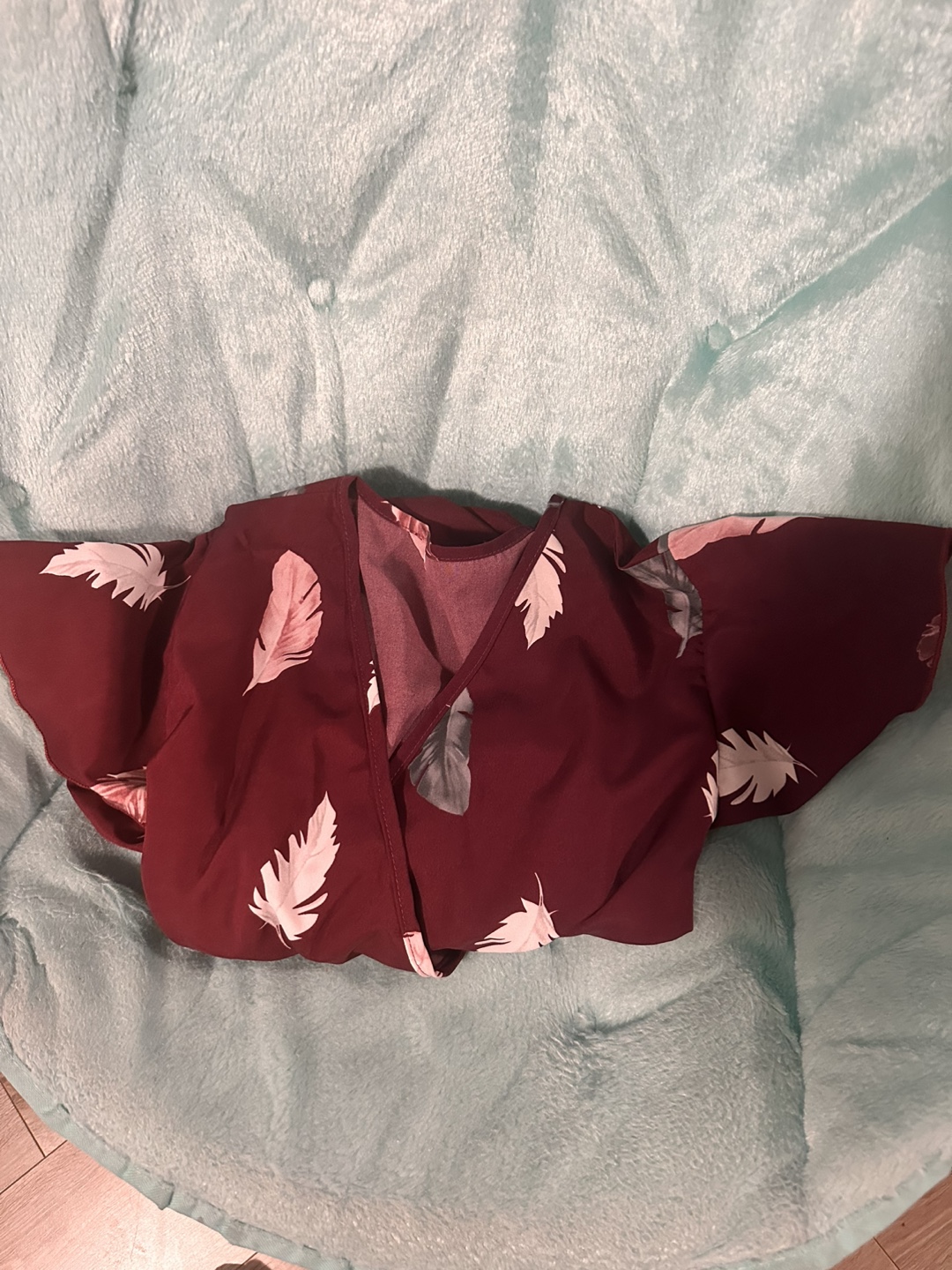 Burgundy Feather Print Summer Dress - photo 3