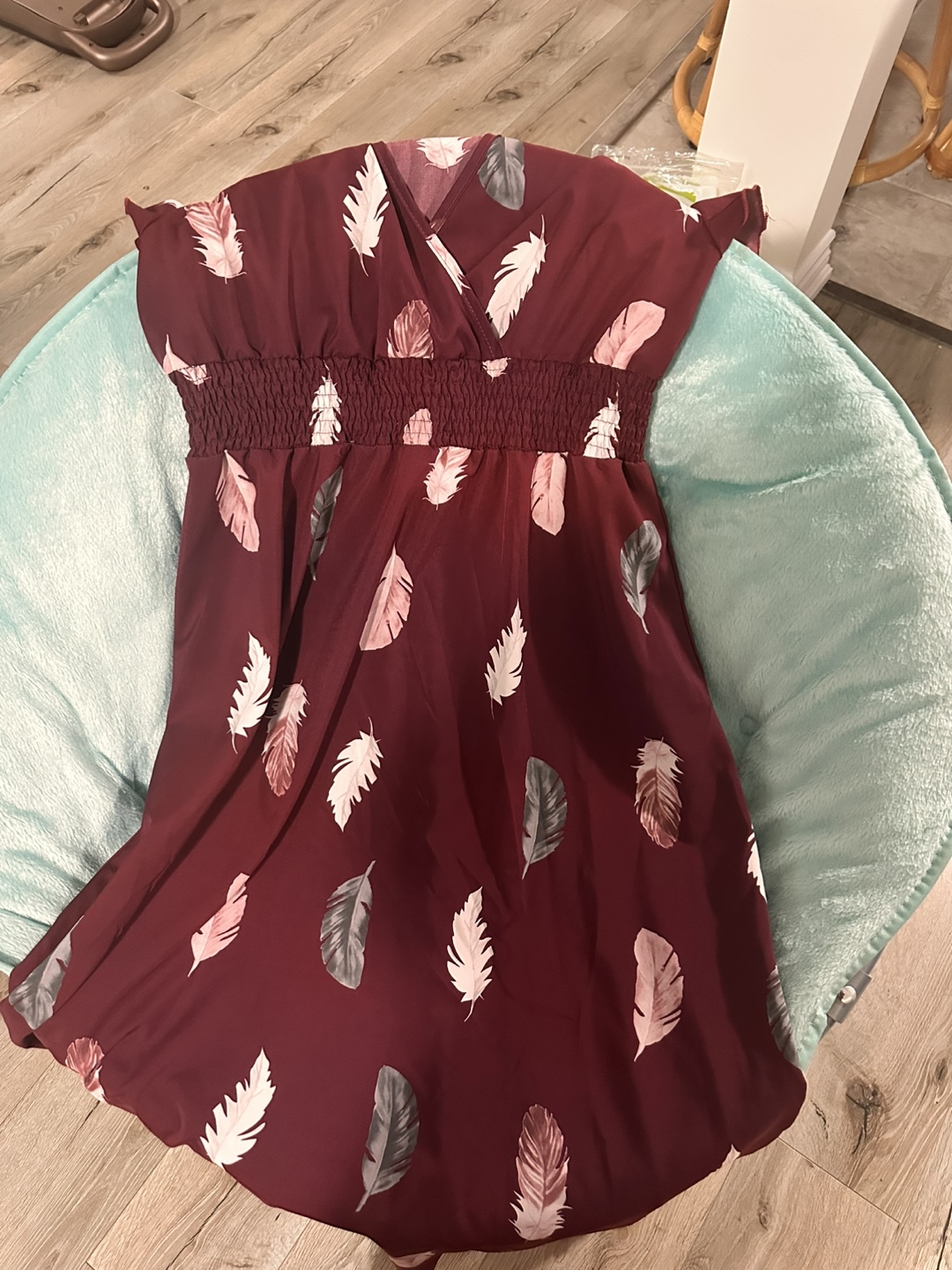 Burgundy Feather Print Summer Dress - photo 2