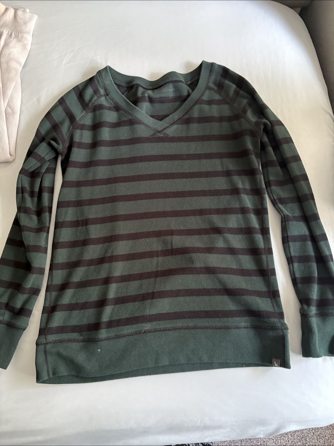 Women's Green and Black Striped Long Sleeve V-Neck Top