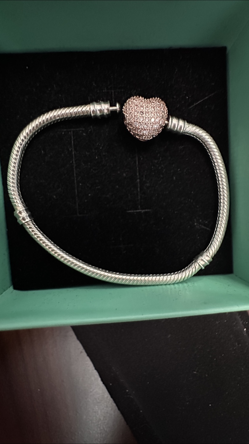 Pandora Rose and Clear CZ Heart Charm Bracelet