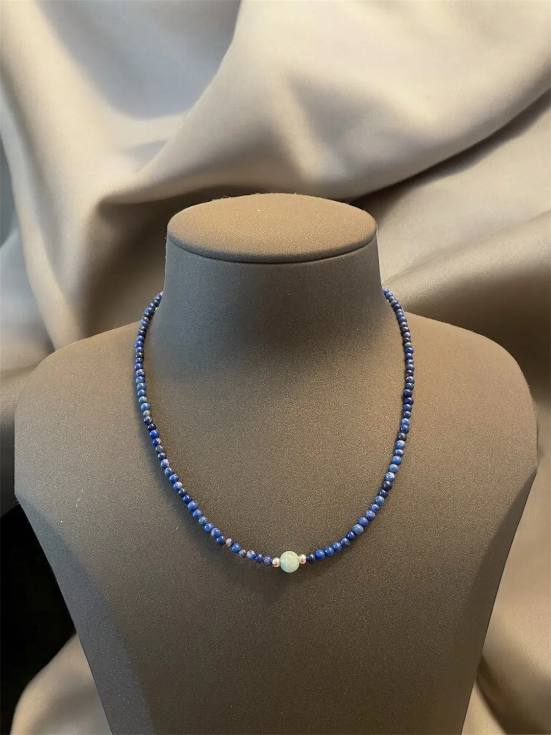Blue Lapis Lazuli and Aquamarine Beaded Necklace thumbnail